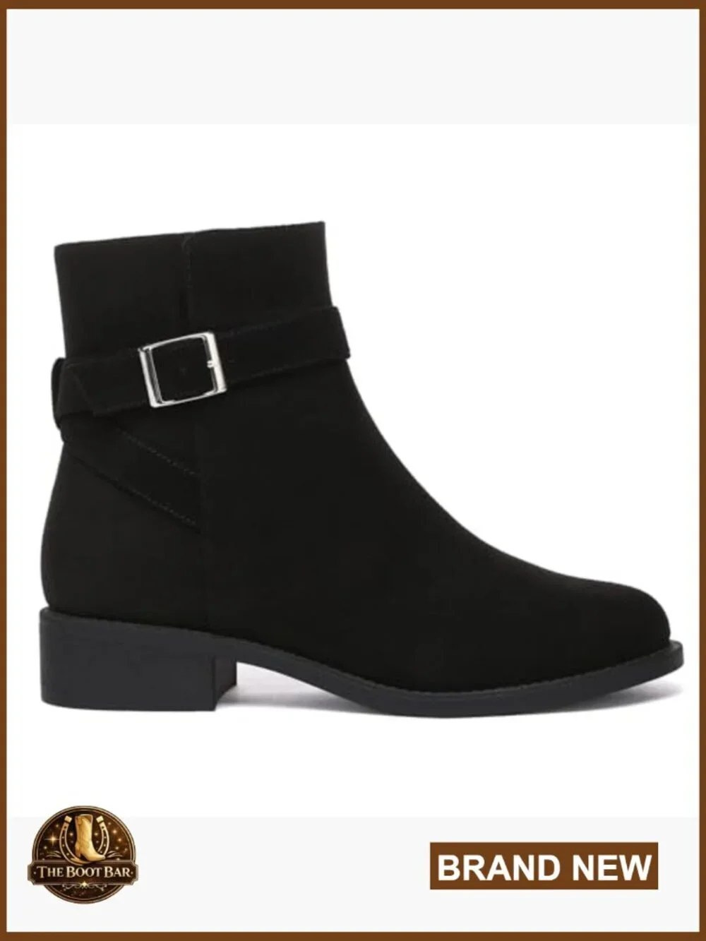 Women's Ankle Boots Chunky Low Heel Round Toe Buckle Leather Booties
